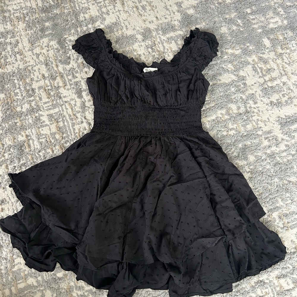 Urban Outfitters Black Ruffled Smocked Cocktail Dress
